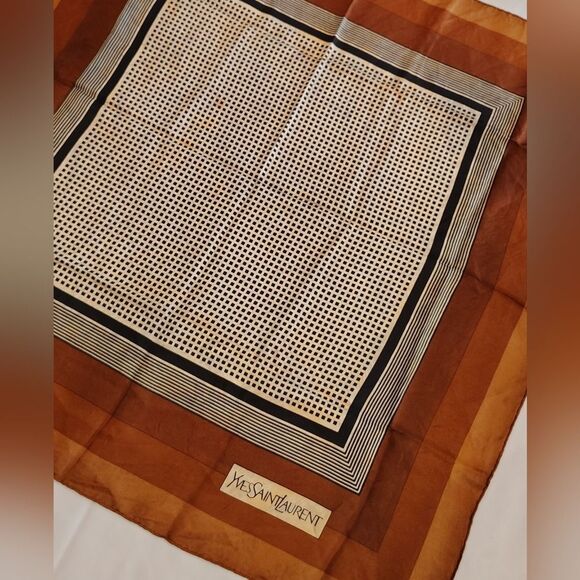 Yves Saint Laurent Vintage Brown Silk Scarf Rolled Hem - Picture 9 of 14